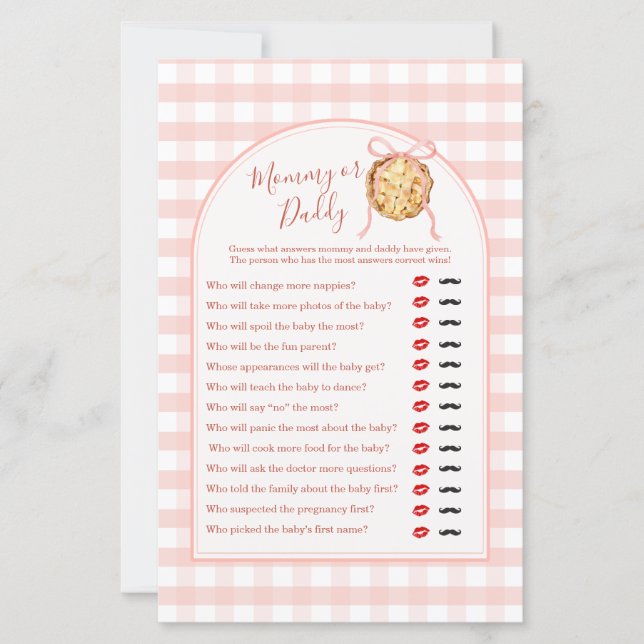 Cutie Pie Pastel Pink Gingham Mommy or Daddy Game (正面)