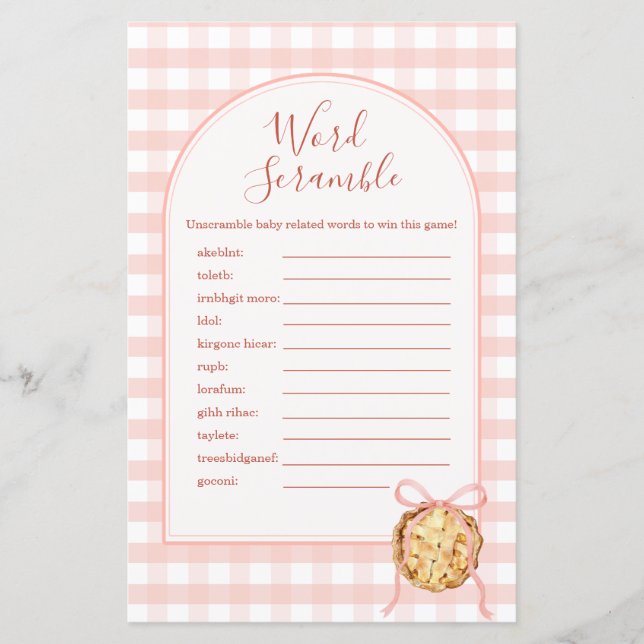 Cutie Pie Pastel Pink Gingham Word Scramble Game (正面)