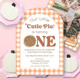 Cutie Pie Pumpkin 1st Birthday Photo Invitation 招待状