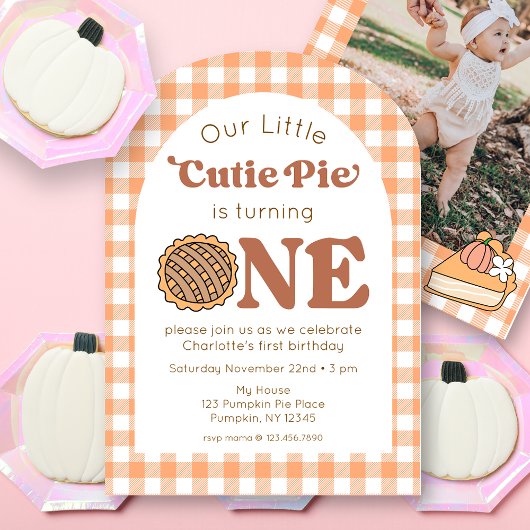 Cutie Pie Pumpkin 1st Birthday Photo Invitation 招待状