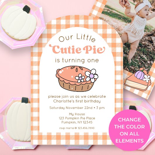 Cutie Pie Pumpkin Birthday Photo Invitation 招待状