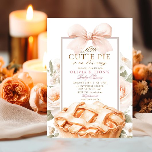 Cutie Pie Pumpkin Floral Bow Baby Shower 招待状