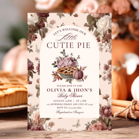 Cutie Pie Pumpkin Floral Bow Baby Shower 招待状