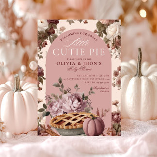 Cutie Pie Pumpkin Floral Bow Baby Shower 招待状