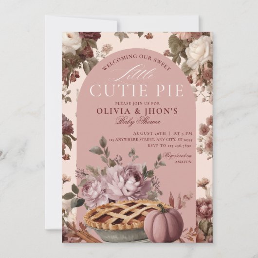 Cutie Pie Pumpkin Floral Bow Baby Shower 招待状 (正面)