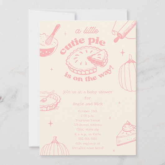 Cutie Pie Pumpkin Pink Girl Baby Shower 招待状 (正面)