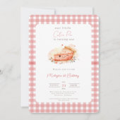 Cutie Pie Rustic Pink Gingham 1st Birthday Invitat 招待状 (正面)