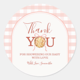 CutiePie Pastel Pink Gingham Baby Shower Thank You ラウンドシール