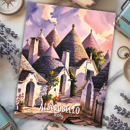 Cutom Alberobello Trulli Houses Italy Water Color ポストカード