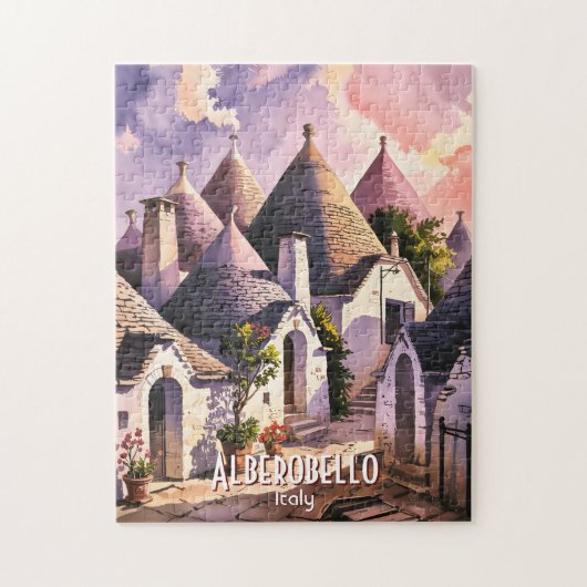 Cutom Alberobello Trulli Houses Italy Watercolor ジグソーパズル (縦)