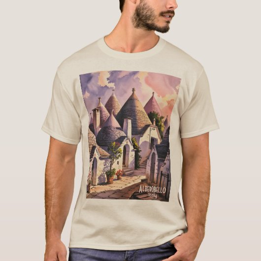 Cutom Alberobello Trulli Houses Italy Watercolor Tシャツ (正面)