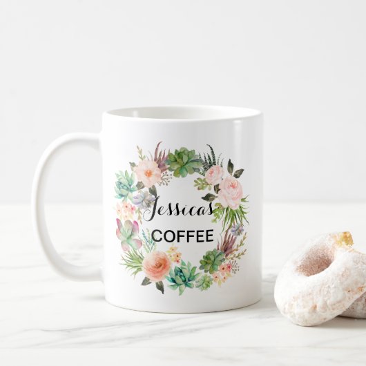 Cutom Name Mug、Name パーソナライズされた Mug、フローラ-4 コーヒーマグカップ (ドーナツ)