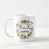 Cutom Name Mug、Name パーソナライズされた Mug、フローラ-4 コーヒーマグカップ (左)
