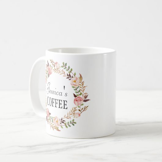 Cutom Name Mug、Name パーソナライズされた Mug、フローラ-7 コーヒーマグカップ (正面左)