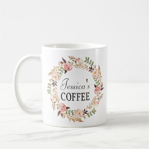 Cutom Name Mug、Name パーソナライズされた Mug、フローラ-7 コーヒーマグカップ