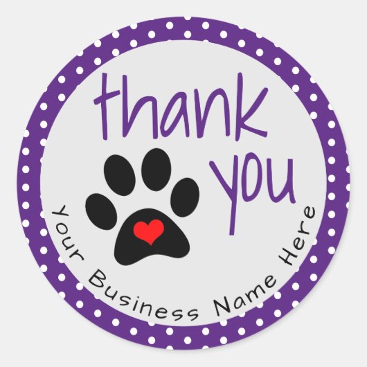 Cutom Purple Dog Paw Print Thank You Stickers ラウンドシール (正面)