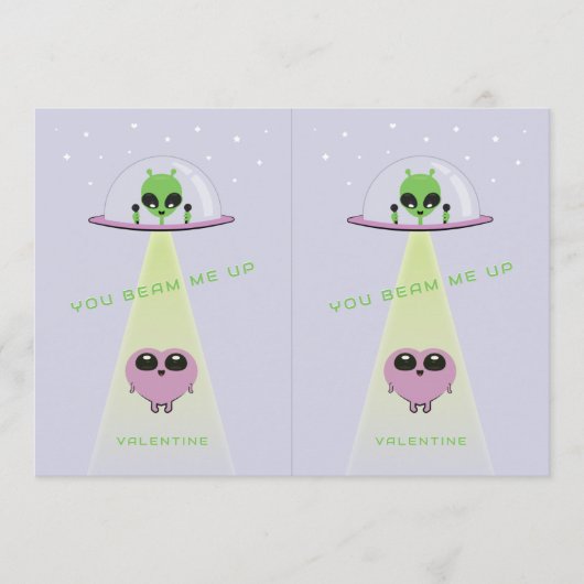 Cuttable UFO Kids Valentine Cards | Purple サンキューカード (正面)