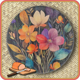 CUTTING BOARD - カラフルフラワーアレンジメント - 丸型 カッティングボード