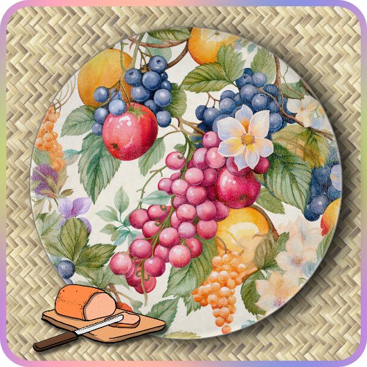 CUTTING BOARD - Covered in Colorful Fruit - Round カッティングボード