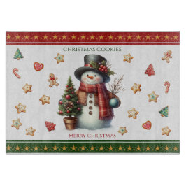 Cutting Board Small Snowman and Christmas Cookies カッティングボード
