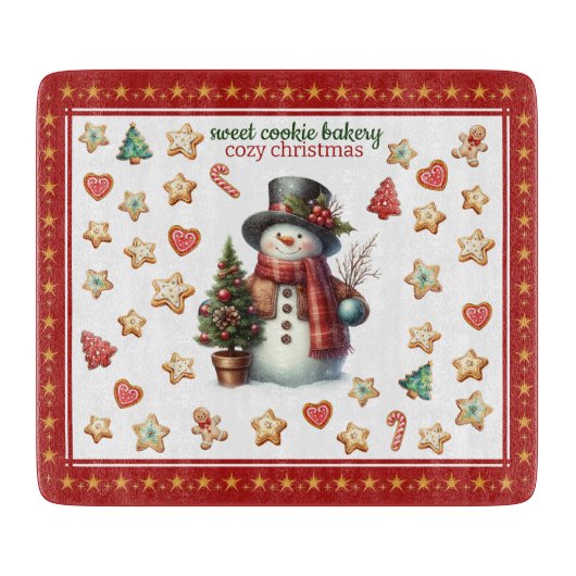 Cutting Board Square Snowman and Christmas Cookies カッティングボード (正面)