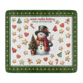 Cutting Board Square Snowman and Christmas Cookies カッティングボード