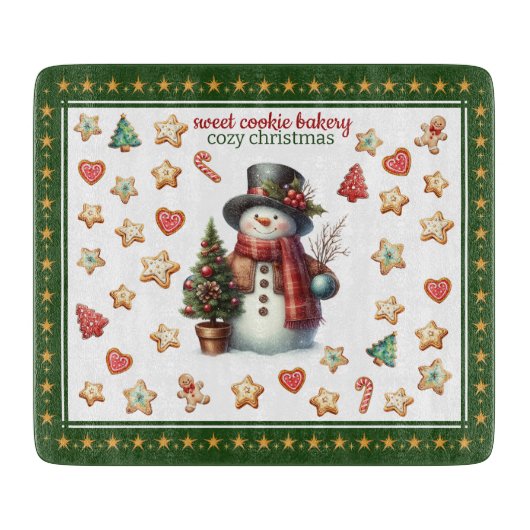 Cutting Board Square Snowman and Christmas Cookies カッティングボード (正面)