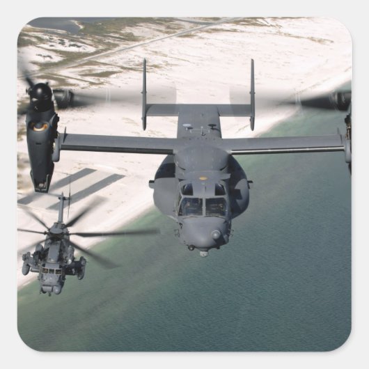 CV-22オスプレイとMH-53が低く舗装 スクエアシール (正面)