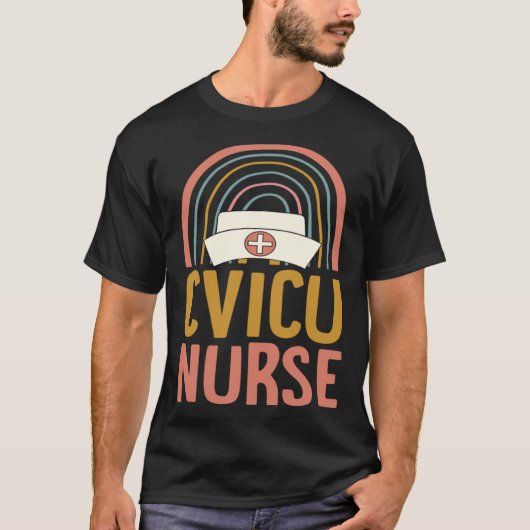 CVICU Nurse Boho Bohemian Rainbow Nursing School Tシャツ (正面)