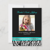 [CWR Tonya G]白黒のティール（緑がかった色）のシマウマの卒業 招待状 (裏面)