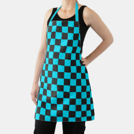 Cyan and charcoal checkerboard pattern エプロン