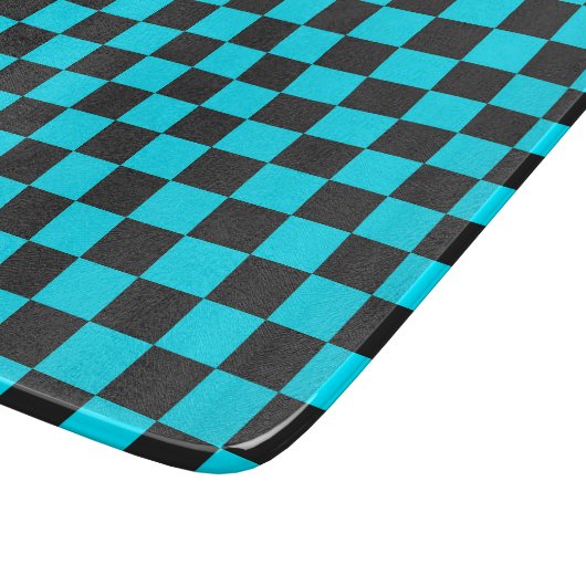 Cyan and charcoal checkerboard pattern カッティングボード (角)