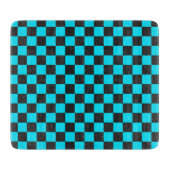 Cyan and charcoal checkerboard pattern カッティングボード (正面)
