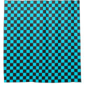 Cyan and charcoal checkerboard pattern シャワーカーテン (正面)