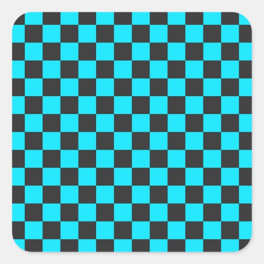 Cyan and charcoal checkerboard pattern スクエアシール (正面)