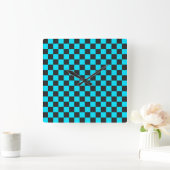 Cyan and charcoal checkerboard pattern スクエア壁時計 (ホーム)