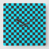 Cyan and charcoal checkerboard pattern スクエア壁時計 (正面)