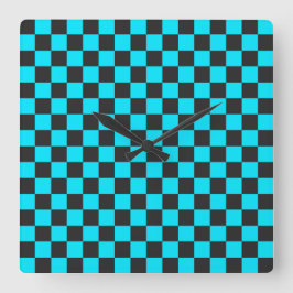 Cyan and charcoal checkerboard pattern スクエア壁時計