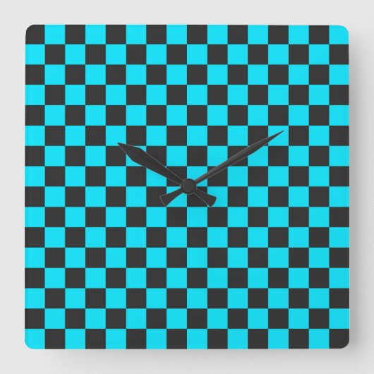 Cyan and charcoal checkerboard pattern スクエア壁時計 (正面)