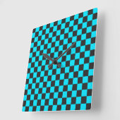 Cyan and charcoal checkerboard pattern スクエア壁時計 (傾斜)