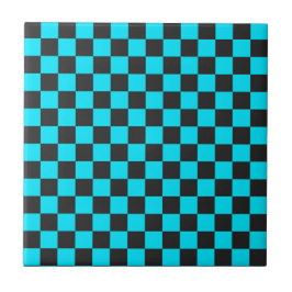 Cyan and charcoal checkerboard pattern タイル