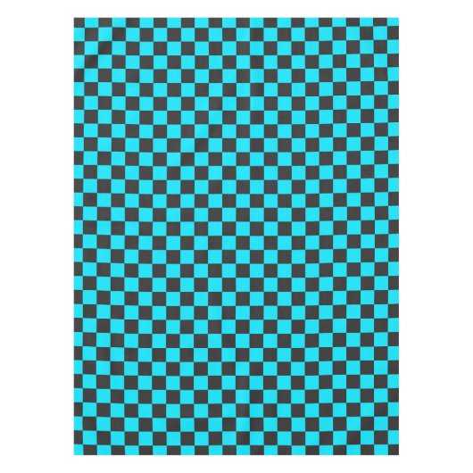 Cyan and charcoal checkerboard pattern テーブルクロス (正面)