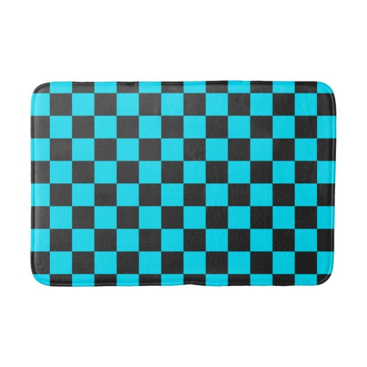 Cyan and charcoal checkerboard pattern バスマット (正面)