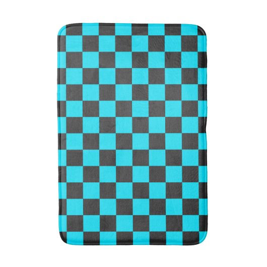 Cyan and charcoal checkerboard pattern バスマット (正面縦)