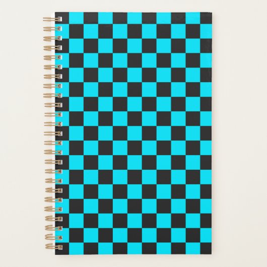 Cyan and charcoal checkerboard pattern プランナー手帳 (正面)