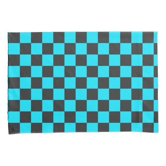 Cyan and charcoal checkerboard pattern 枕カバー (正面右)