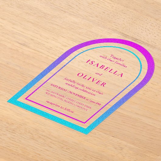 Cyan and magenta gradient elegant wedding アクリル招待状 (レイダウン)