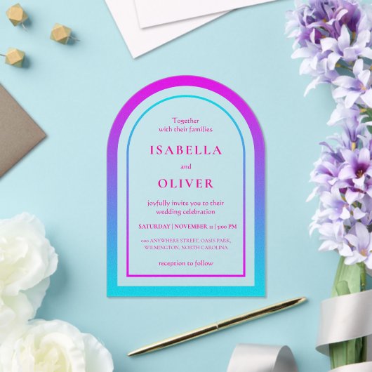Cyan and magenta gradient elegant wedding アクリル招待状 (インサイチュ (ウェディング))