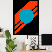 Cyan Circle with Orange Diagonal Bauhaus Design ポスター (ホームオフィス)