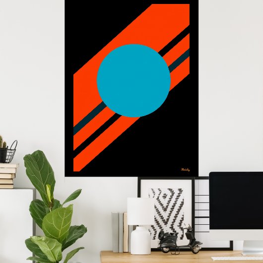 Cyan Circle with Orange Diagonal Bauhaus Design ポスター (ホームオフィス)
